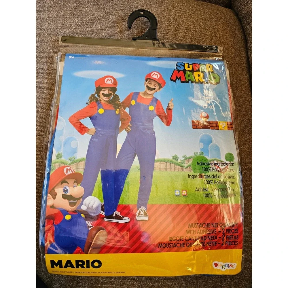 Kids‎ Super Mario Brothers Jumpsuit Costume Hat M 7-8 Mustache Disguise